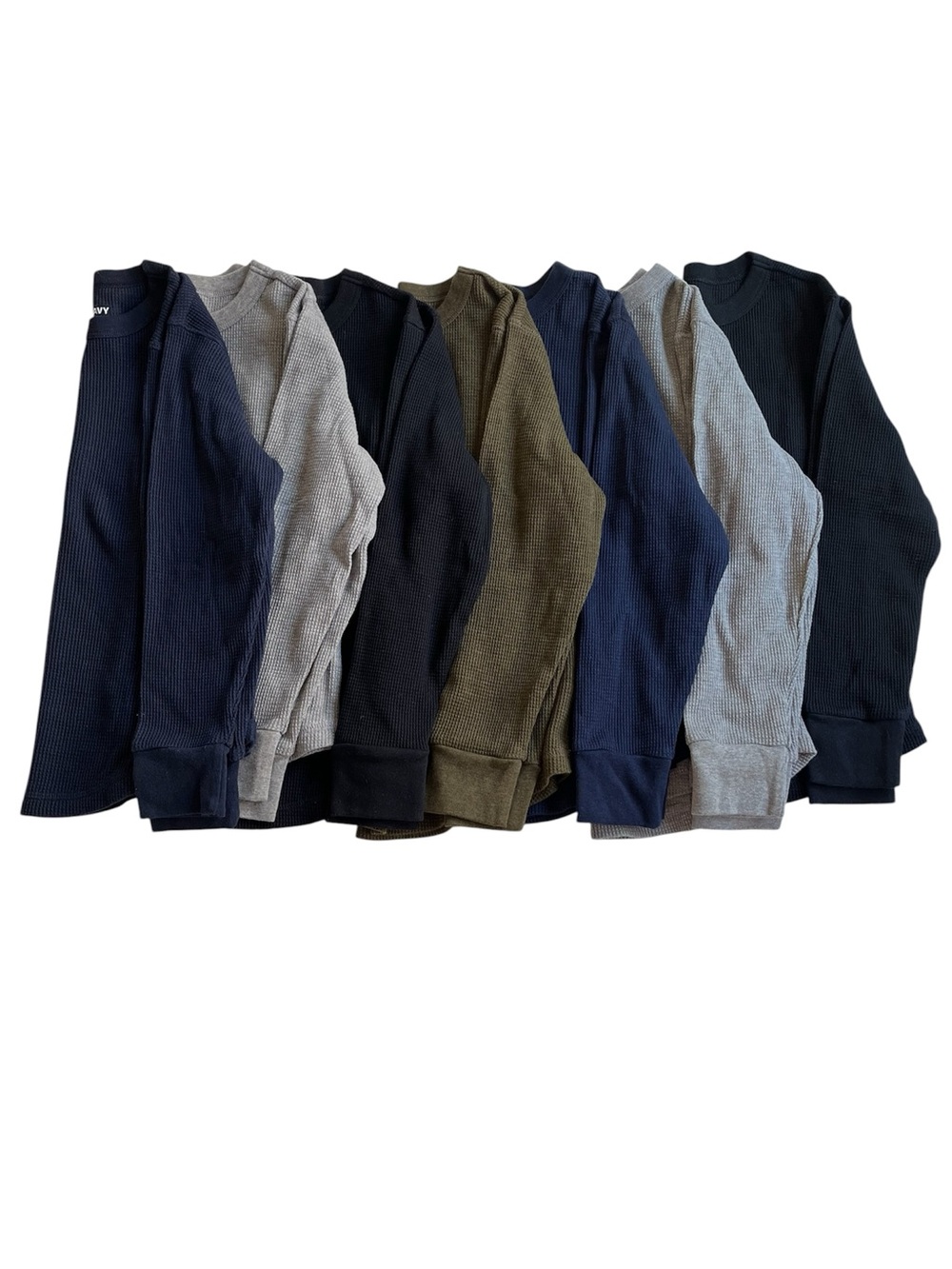 7 x Kids Old Navy Long-sleeve Waffle-knit T-shirts Navy, Gray, Olive, Black